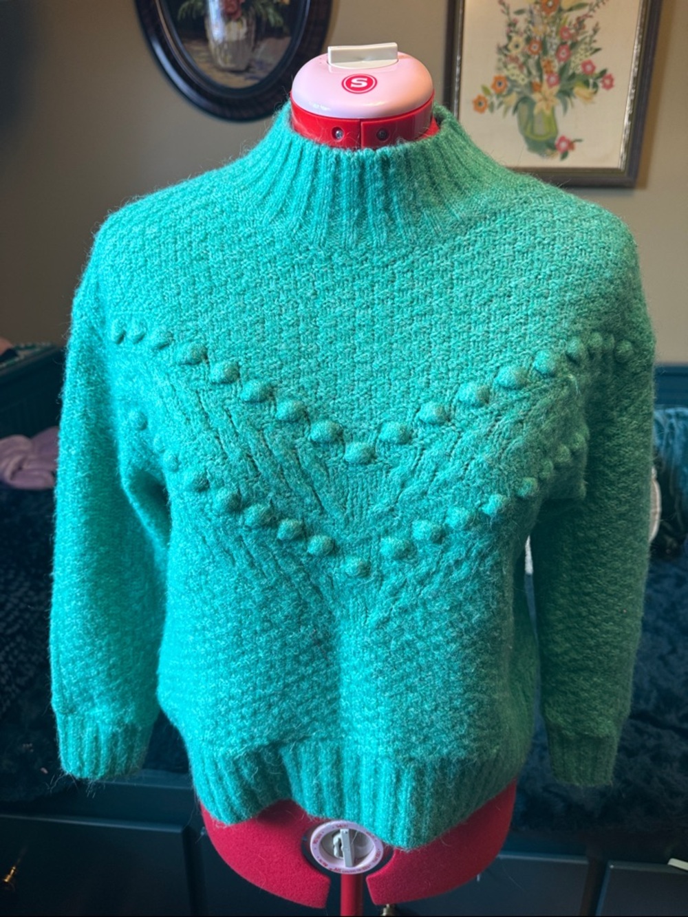 Women’s Textured Kelly Green Mock Neck Sweater small petite